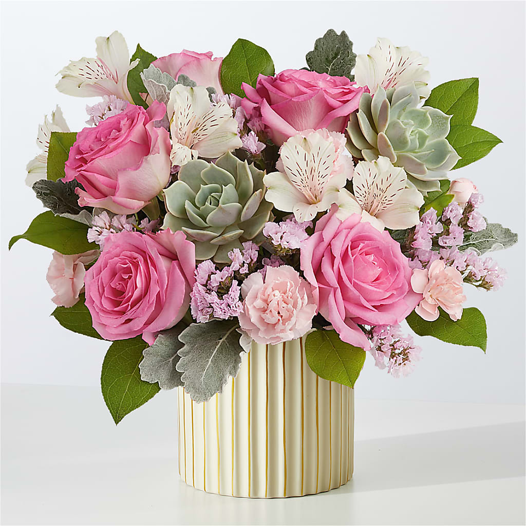 Dusty Rose Bouquet with Ivory Vase – Savannah Flower Market, Savannah GA