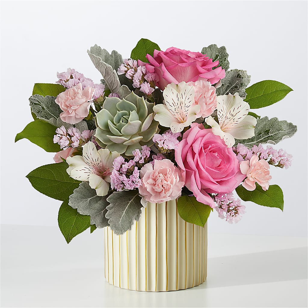 Dusty Rose Bouquet with Ivory Vase – Savannah Flower Market, Savannah GA