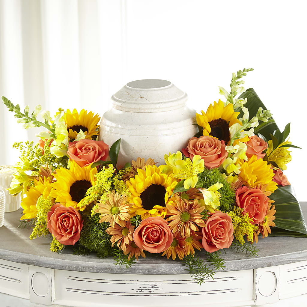 Faithful Sunflower Cremation Adornment – Savannah Flower Market, Savannah GA
