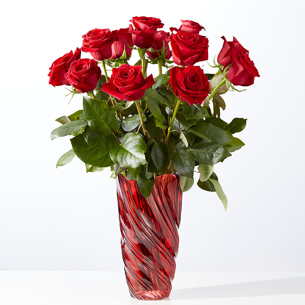 Classic Love Red Rose Bouquet with Luxe Swirl Vase – Savannah Flower Market, Savannah GA