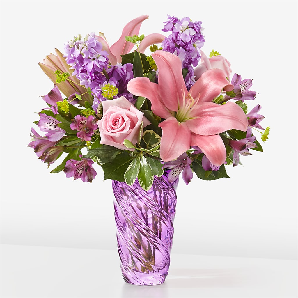 Precious Petals Bouquet with Luxe Swirl Vase – Savannah Flower Market, Savannah GA