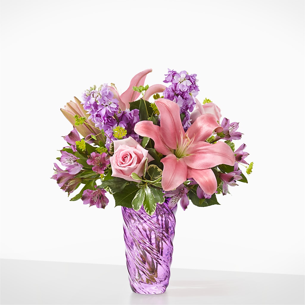 Precious Petals Bouquet with Luxe Swirl Vase – Savannah Flower Market, Savannah GA