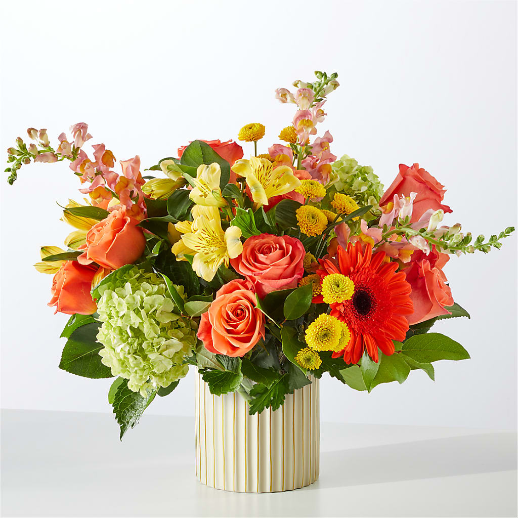 Autumn Sunshine Bouquet with Ivory Vase – Savannah Flower Market, Savannah GA