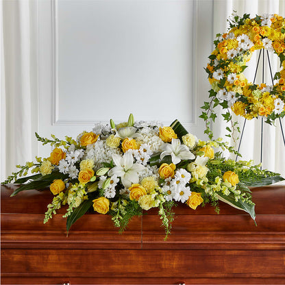 Golden Harmony Casket Spray –  Savannah Flower Market, Savannah GA