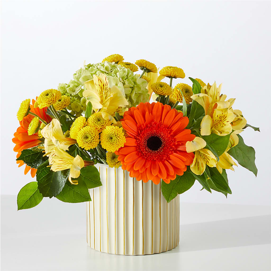 Autumn Sunshine Bouquet with Ivory Vase –  Savannah Flower Market, Savannah GA