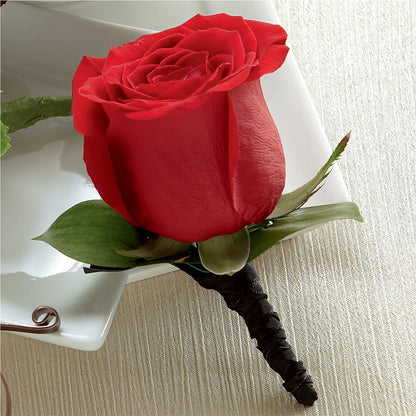 Red Rose Boutonniere –  Savannah Flower Market, Savannah GA