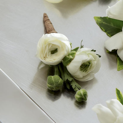 White Ranunculus Boutonniere –  Savannah Flower Market, Savannah GA