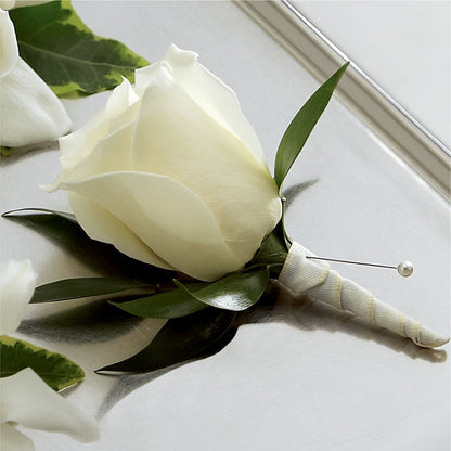 White Rose Boutonniere –  Savannah Flower Market, Savannah GA